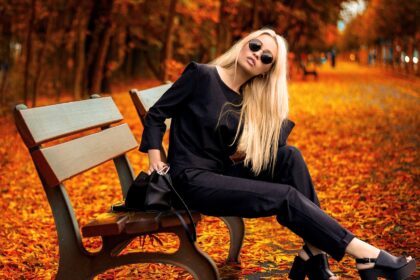 fashion, black outfit, park