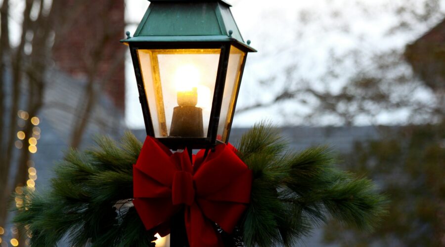 red and black metal lantern lighted