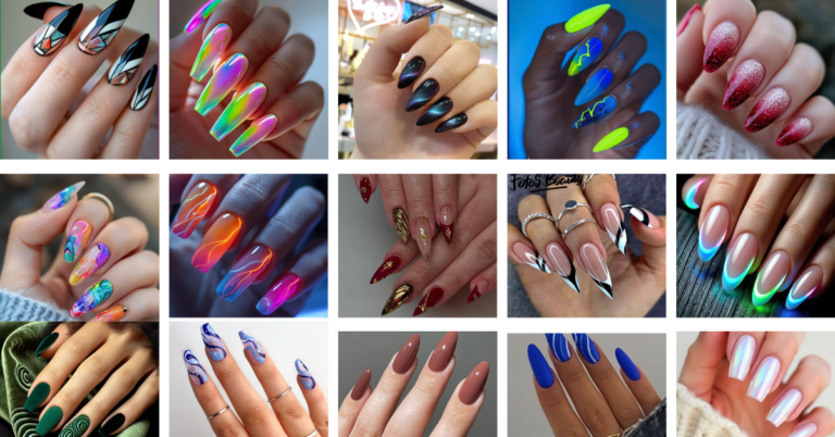 A collage of 15 different color nails for 2025 nail trends: Nails Inspo